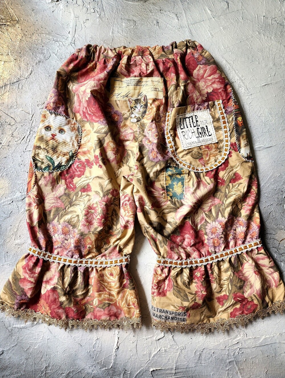 Bloomers Victorian Pants Shabby Chic Ruffles Cat Patchwork Golden Lace - Picture 6 of 16